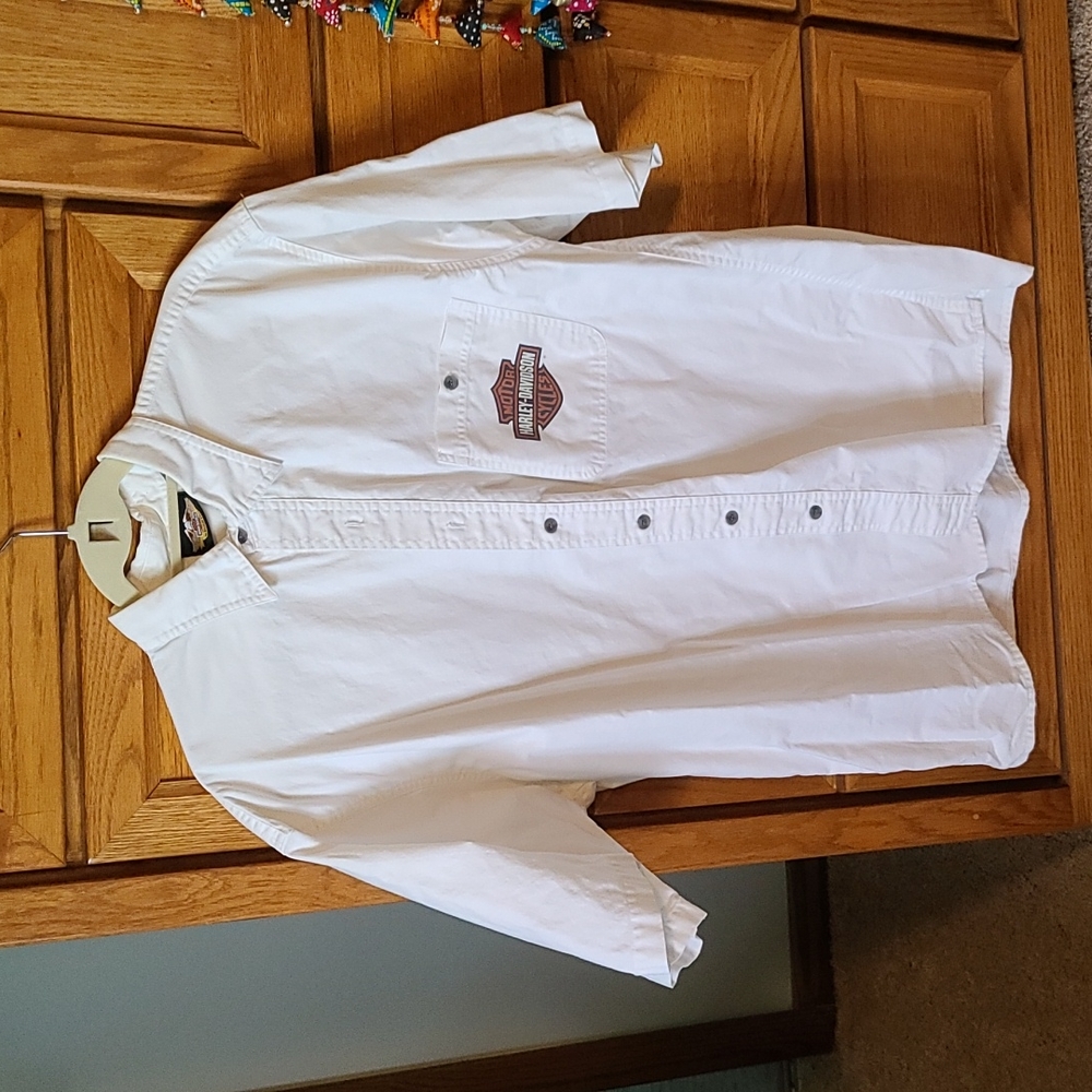 Men's L vintage Harley-Davidson button down off white shirt